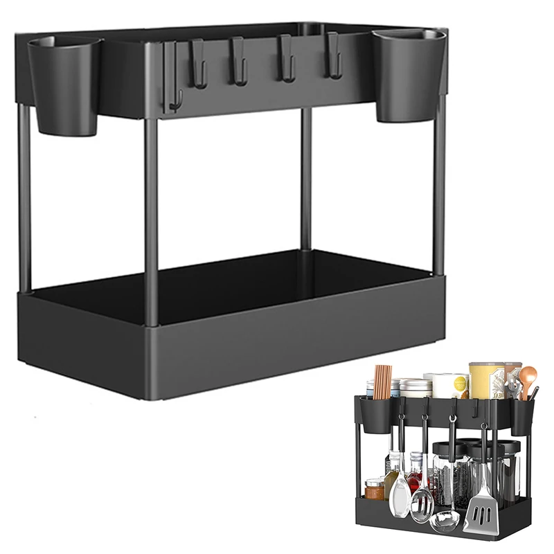 

Полка под раковину, 2 уровня, стеллаж для хранения под раковиной, органайзеры и коллекционные корзины для ванной комнаты, кухонная Нижняя се...