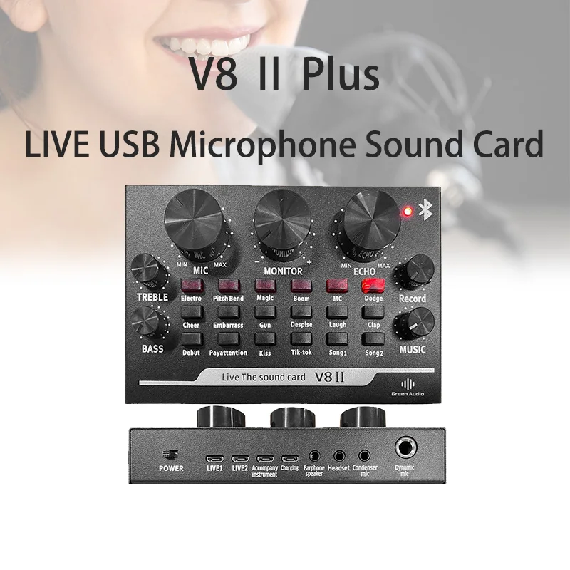 

V8 Ⅱ Plus USB Microphone Sound Card Mobile Computer Live K Song Multi-purpose Sound Card Recording Studio Equipment Music Kit