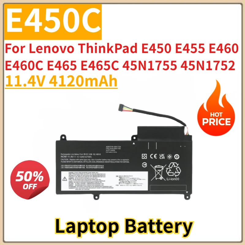 Фото Новый сменный аккумулятор для ноутбука 11,4 В 4120 мАч E450C для Lenovo ThinkPad E450 E455 E460 E460C E465 E465C 45N1755 45N1752 45N1756 №1