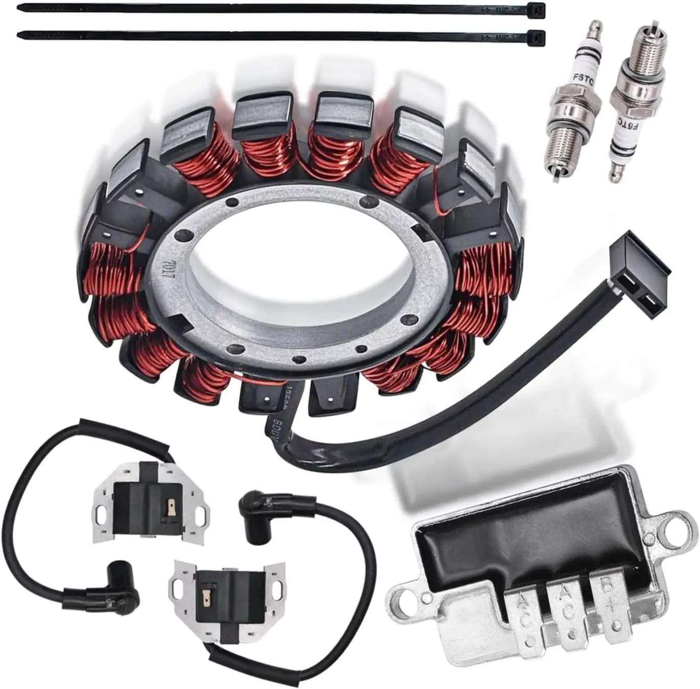 Фото Совместим с двигателями Kawasaki FS600V, FS730V, FR541V, FX481V: Регулятор напряжения 21066-7017, Зарядная катушка-статор 59031-7017 №1