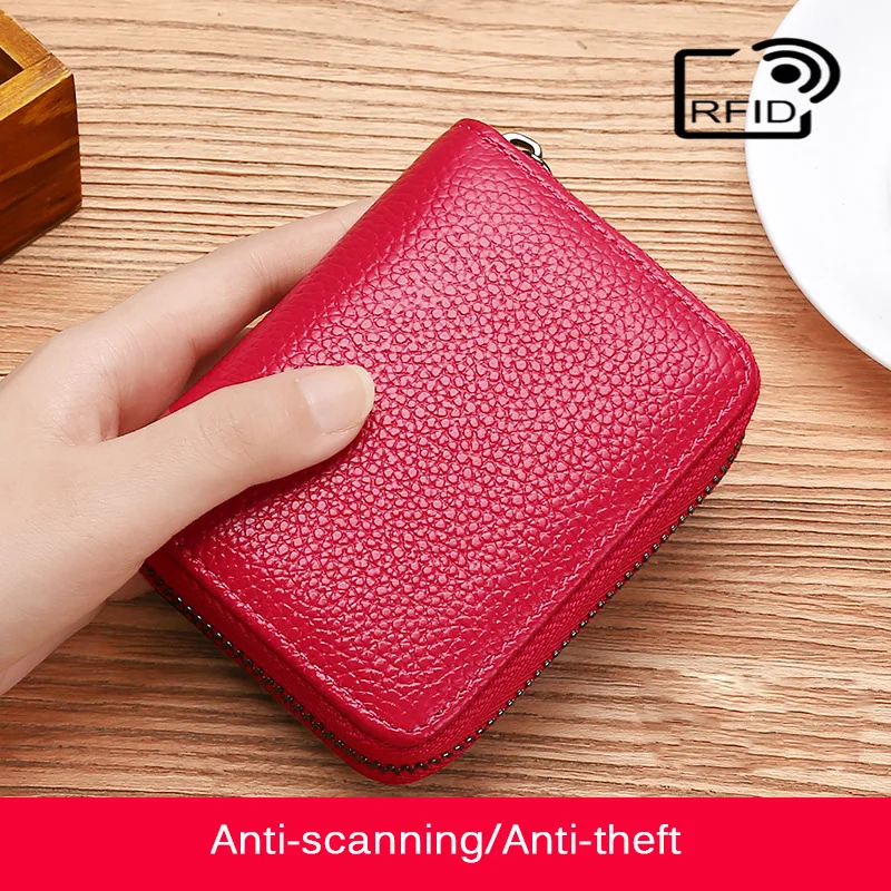 20 Slots Genuine Leather Card Holder Unisex Cowhide Card Bags For Business Credit ID Cards Driving License RFID Anti-scanning