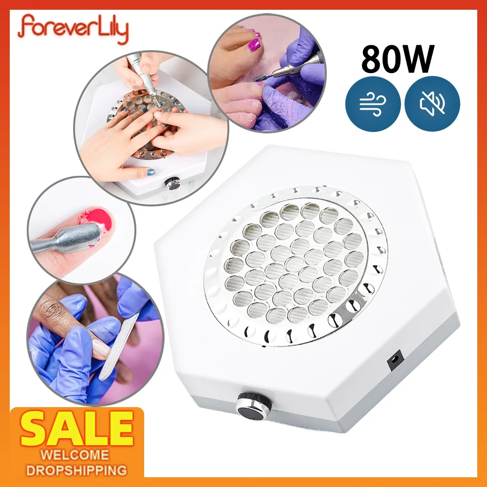 80W Nail Vacuum Cleaner Nail Dust Collector Strong Power Nail Dust Suction with Rotary Switch Nail Art  Manicure Pedicure Tool