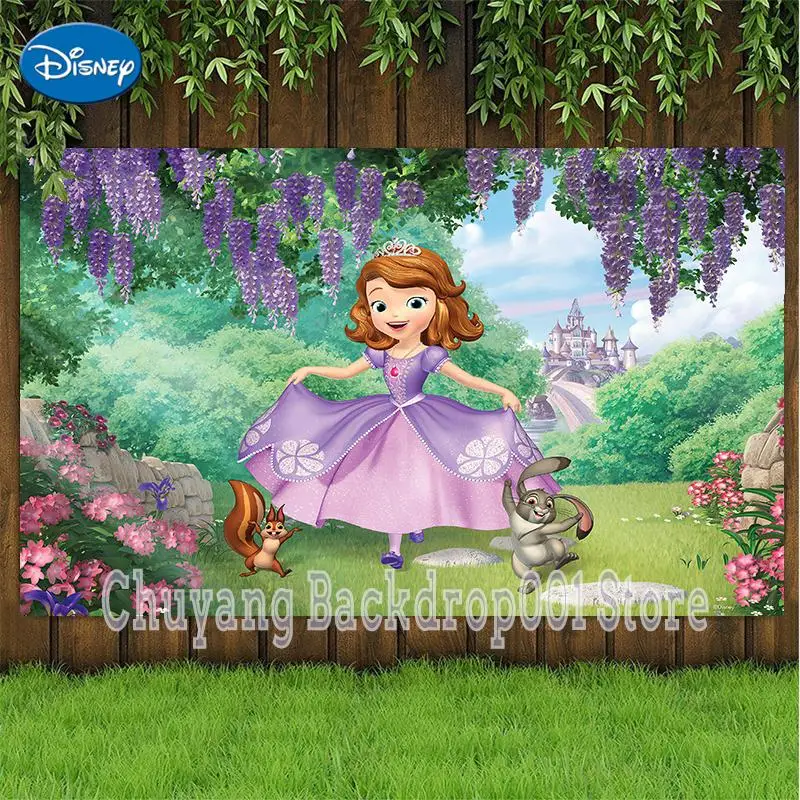 

Пользовательский фон для фотосъемки с изображением мультяшной фиолетовой юбки из мультфильма Диснея принцессы Софии зайчика замка декора...