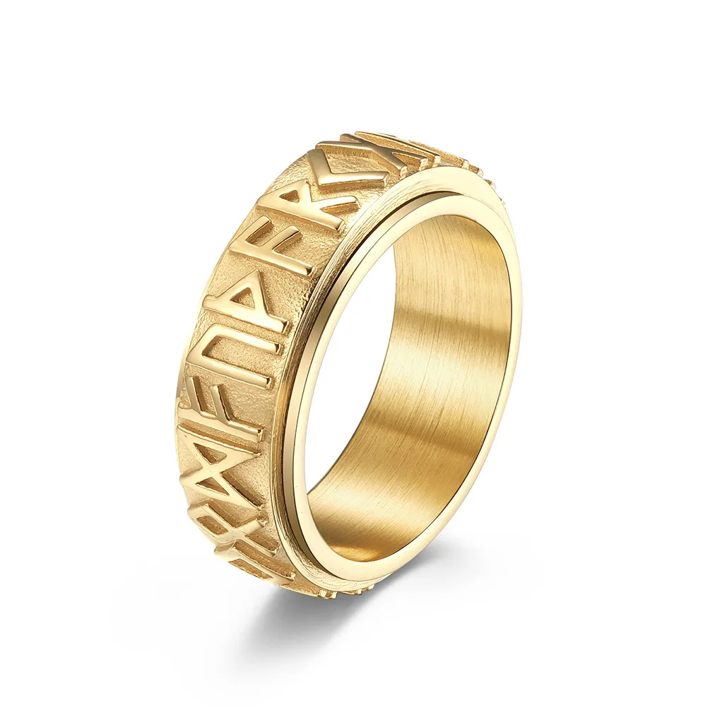 

2023 Norse Style Viking Runes Spinner Rings For Women Female Trendy Rotate Gold Color Stainless Steel Meditation Jewelry Gift