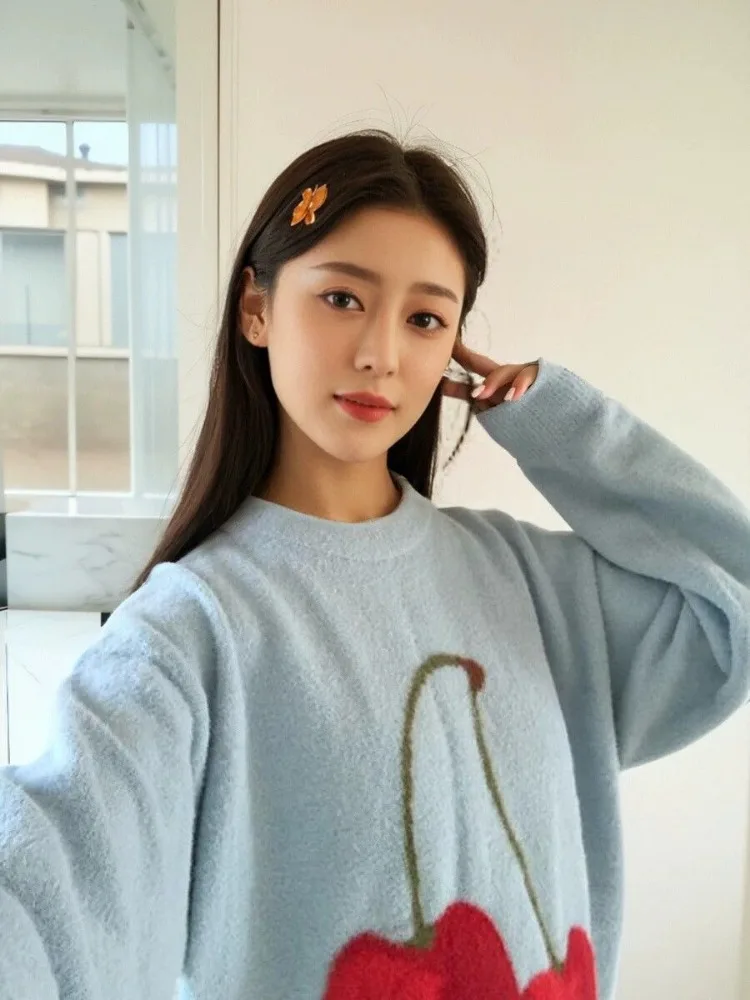 Korejepo мягкий восковой молочно-синий норковый флисовый свитер женский