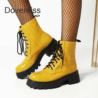 2022 winter woman new fashion sexy consice pure color green yellow cross tied short boots matin boots ankle boots big size41 42