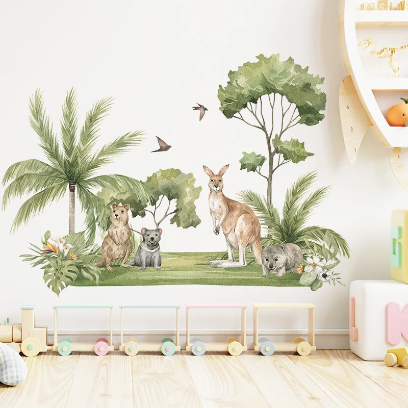 

Cartoon Animal Forest PVC Wall Stickers for Kids room Kangaroo raccoon Wall Decals Home Decor Wallpapers Self-adhesive Art Mural