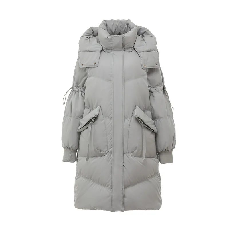 Maternity Down Jacket Women Winter Large Mid-length Pocket Coat Loose Blue Windproof Raglan Sleeves Wide Brim Coats Snow Clothes
