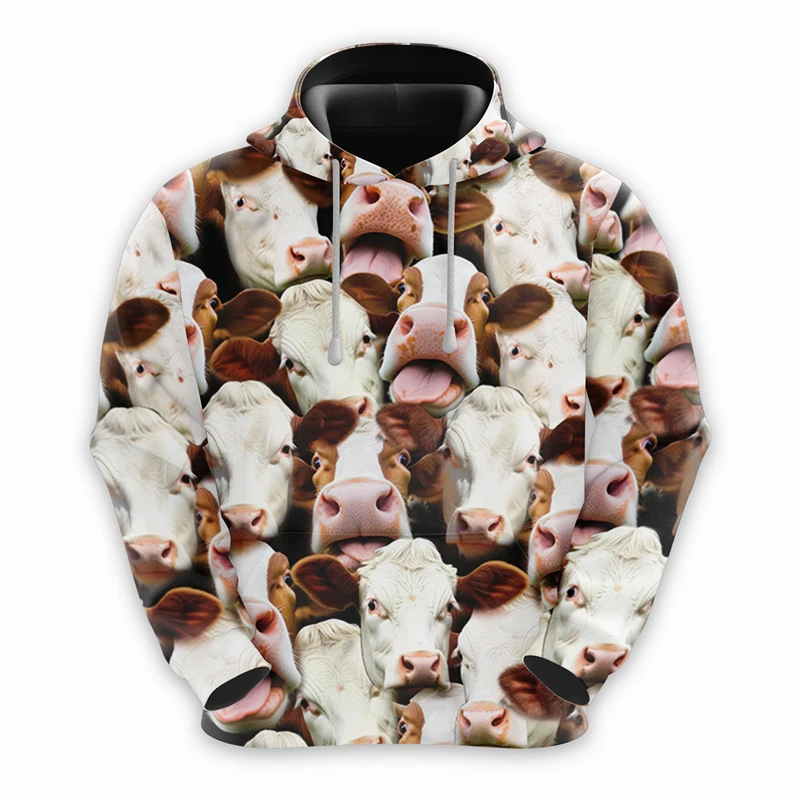 Забавные толстовки с рисунком коровы для мужчин модные осенние милые детские