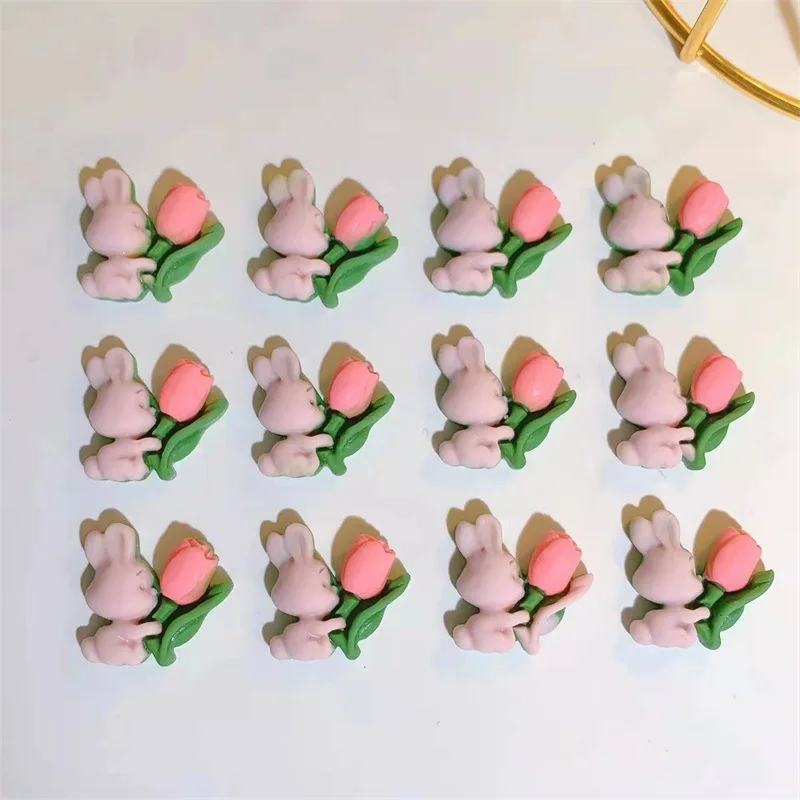 

Resin Cartoon Cute Rabbit Decor For Nail Art Supply Earrings Accessories 3D Flat Back Tulips Flower Charms Jewelry Making Crafts