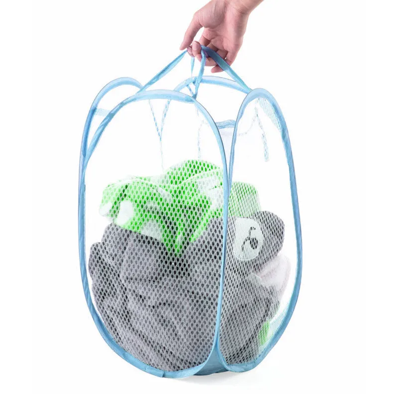 

Foldable Laundry Basket Mesh Washing Laundry Bag Dirty Sorting Basket Kids Toys Sundries Home Bin Hamper Storage Box Organize