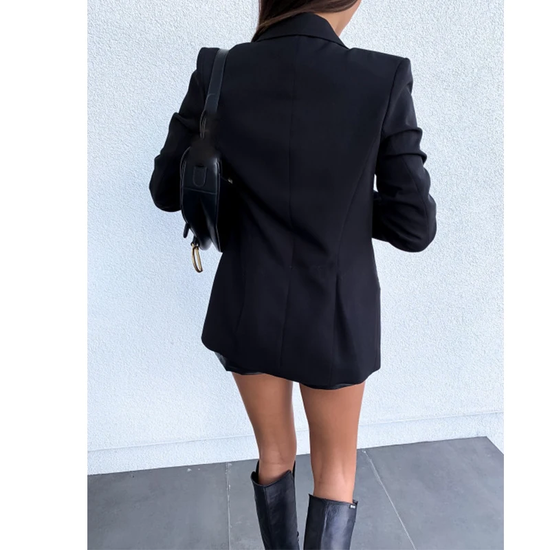 Solid Jackets Black Lapel Long Sleeves Button Office Lady Khaki Business Suits Blazer Spring Women Double Breasted Blazer Coats
