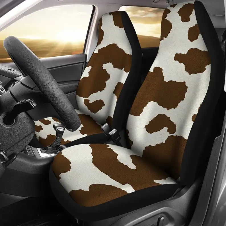 

Cow Hide Car Seat Covers Set Brown and White Print Rustic Western Cowboy Pattern Seat Protectors
