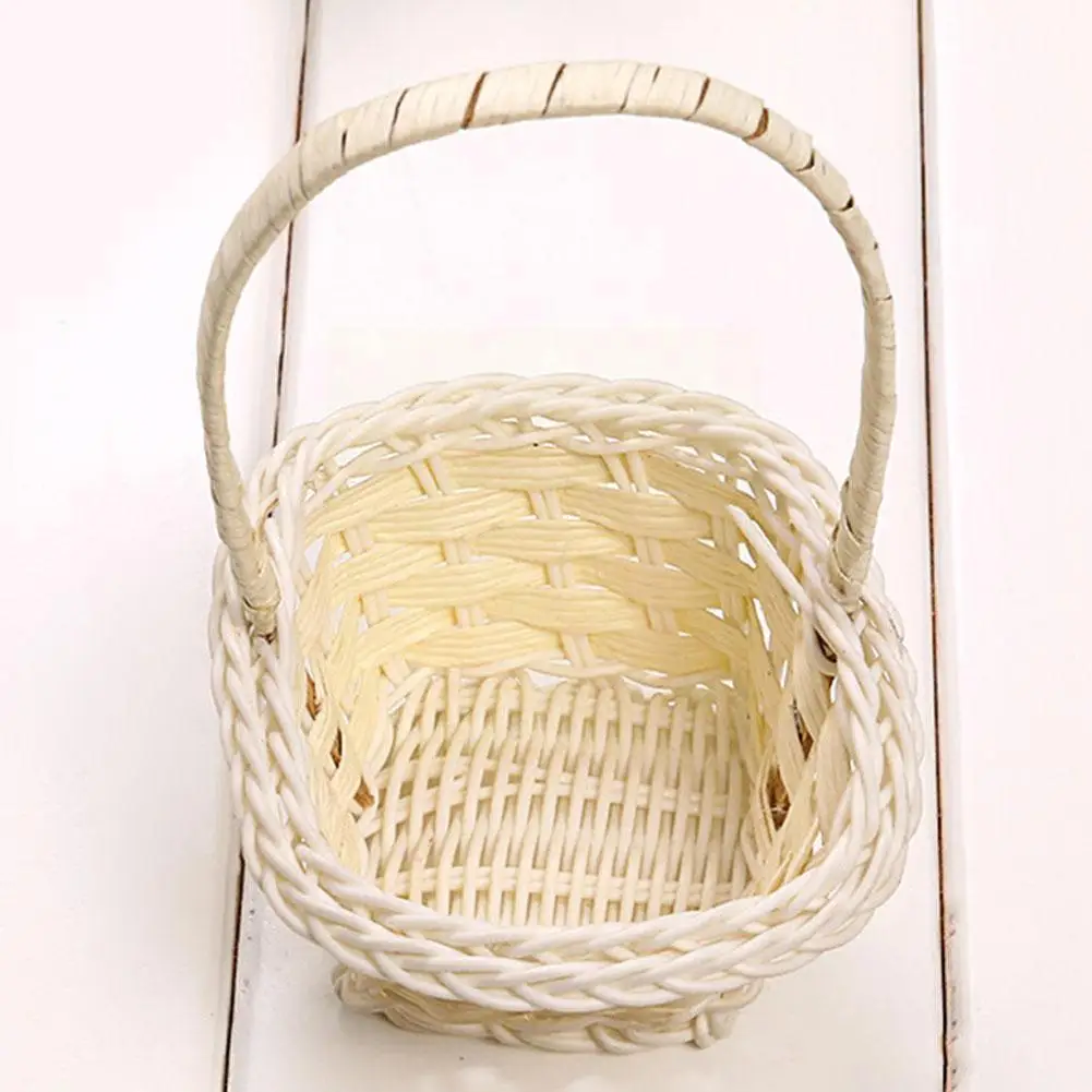 

Mini Plastic Weaving Flower Basket Fruit Sundries Holder Picking Basket Basket Home Rattan Organizer Picnic Tea Decoration X1M0