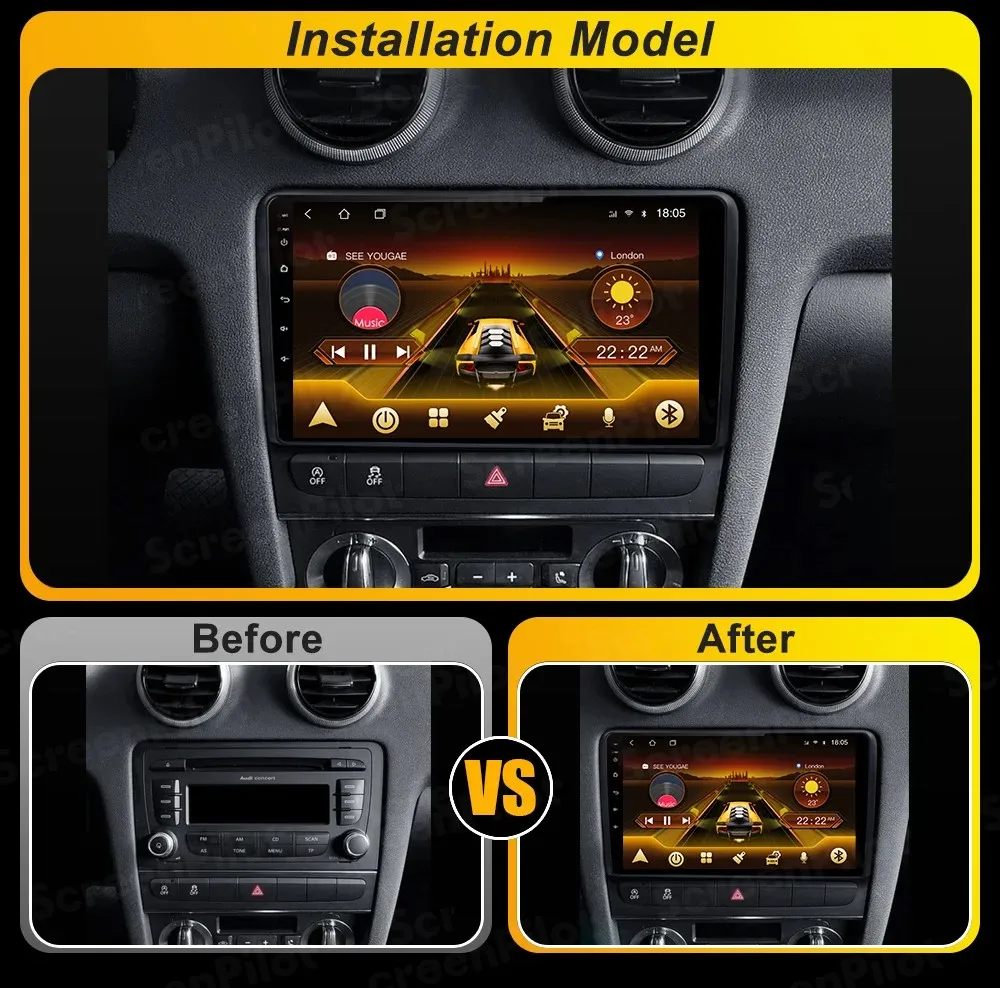 Фото Автомагнитола для Audi A3 8P 2003-2013 с Android Auto, CarPlay, мультимедийной системой, стерео, навигацией, сенсорным экраном, видеоплеером, 8-ядерным процессором и GPS. №3