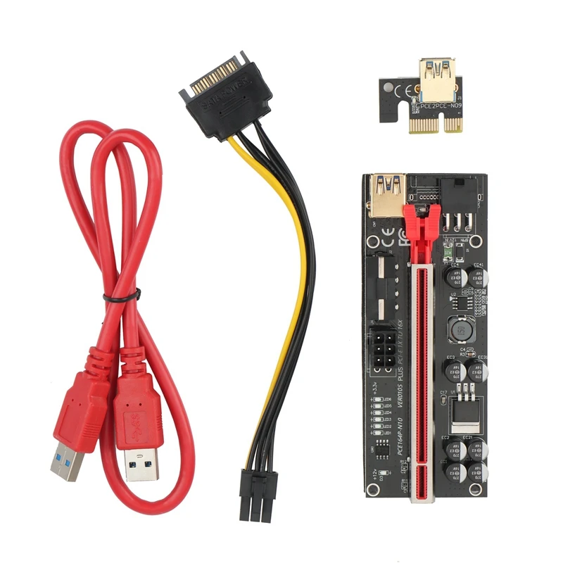 VER010S USB3.0 PCI-E Райзер VER010 PLUS Экспресс 1X 4X 8X 16X Райзер-адаптер Pcie SATA 6-контактный разъем