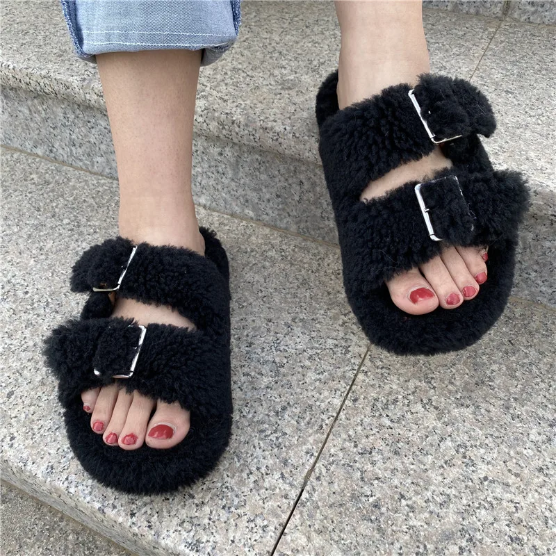 Новинка 2022 меховые тапочки женские пушистые плюшевые сланцы осенне-зимние