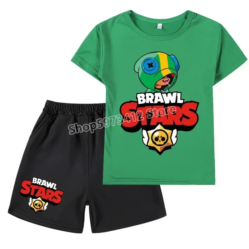 Cartoon Game Figure Kids T-shirt Set Leon Poco Crow Short Sleeve Two Piece Siut Boys Girls Summer Casual Comfort Clothes Gifts