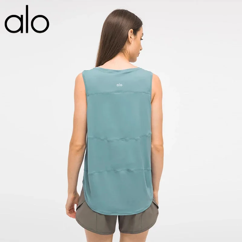 

Alo Yoga Plus Size Women Sleeveless Loose Sports Tee Nudes Crop Top Exercise T-Shirts Fitness Vest Workout Tank Gym Sportswear