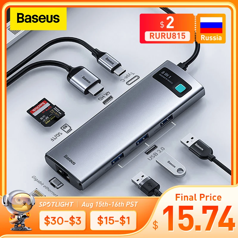  USB-концентратор Baseus 8 в 1, совместимый с USB 3,0