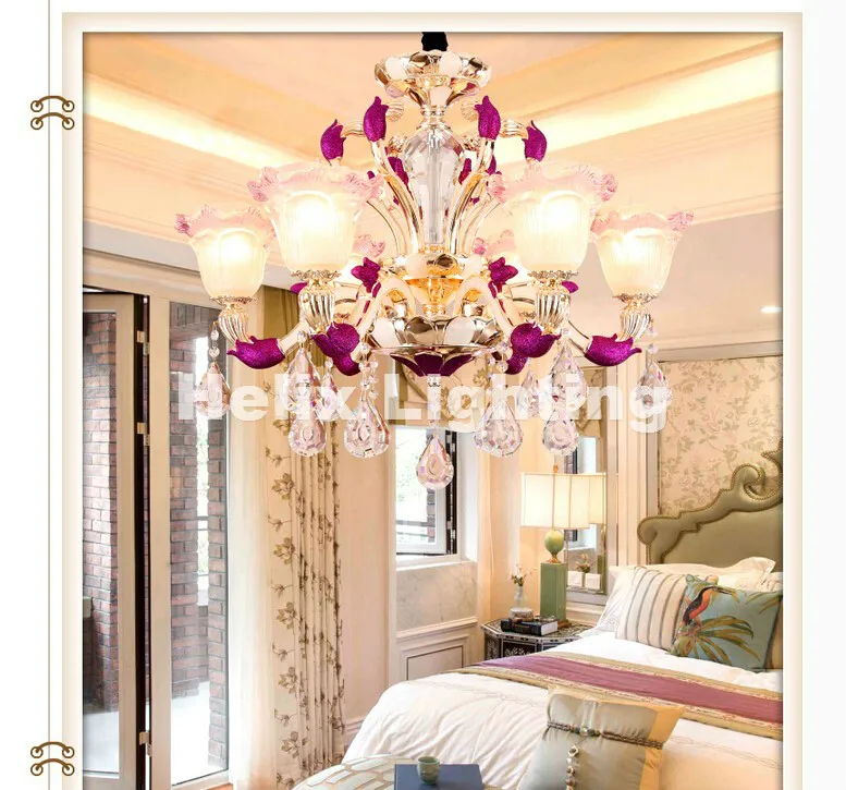 

Hot Selling Modern Decoration Purple Zinc Alloy Crystal Chandelier Lingting 6L/8L/10L K9 Crystal Lamp Lustre AC 100% Guaranteed