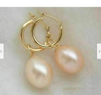 brand new aaa 9x10mm nanhai pink perfect pearl earrings pure gold