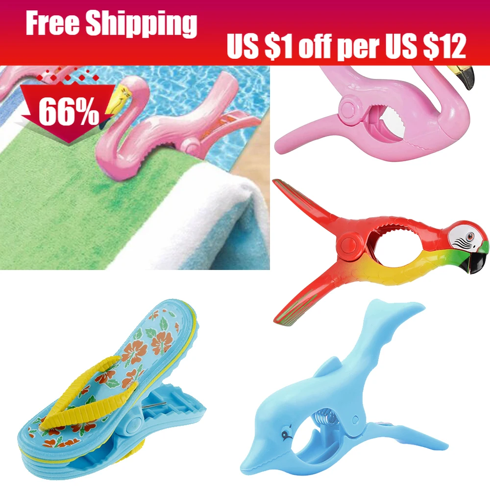 

4PCS Summer Plastic Color Clip Cute Animal Beach Towel Clamp Clothes Clip Kids Clothes Rack Fixing Clips Windproof Clothe Clips