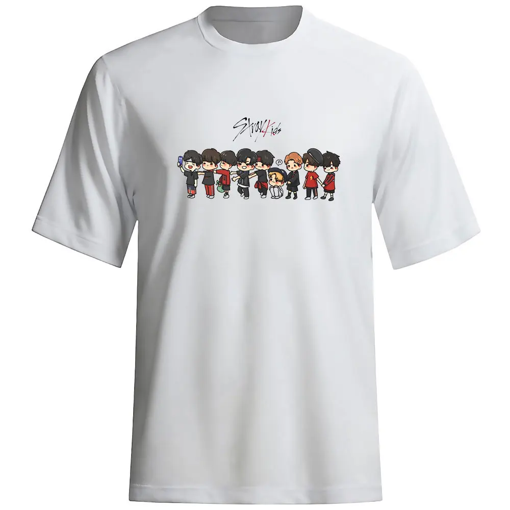 

Модная 2D футболка Stray Kids с принтом для мужчин, взрослые, белые, четыре сезона, удобный, вокруг шеи, с коротким рукавом, большие размеры, разные ...