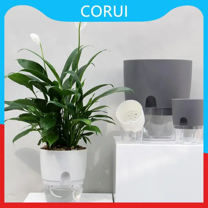 

For Indoor Plants Self Watering Small Plant Pot With Injection Port Cotton Rope Double Layer Flower Pot Plastic Indoor Golden