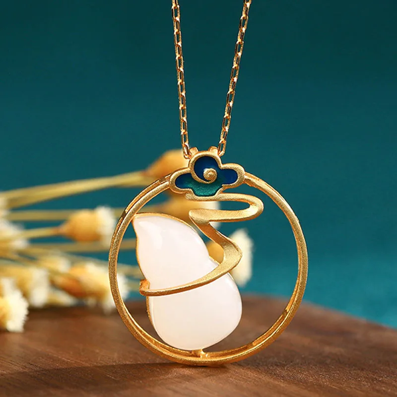 

2022 New China Style Copper Alloy Enamel Color Imitation Hetian Jade Gourd Amulet Bridal Engagement Wedding Jewelry CP586