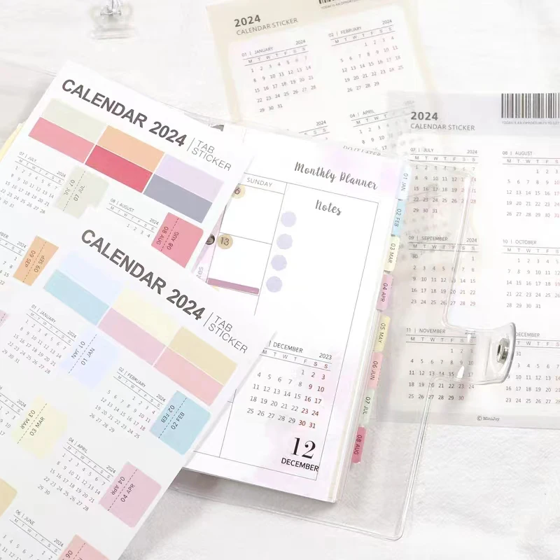 

2024 Kawaii Calendar Index Stickers Notebook Classification Bookmark Labels DIY Journal Planner Agenda Organizer Office Supplies