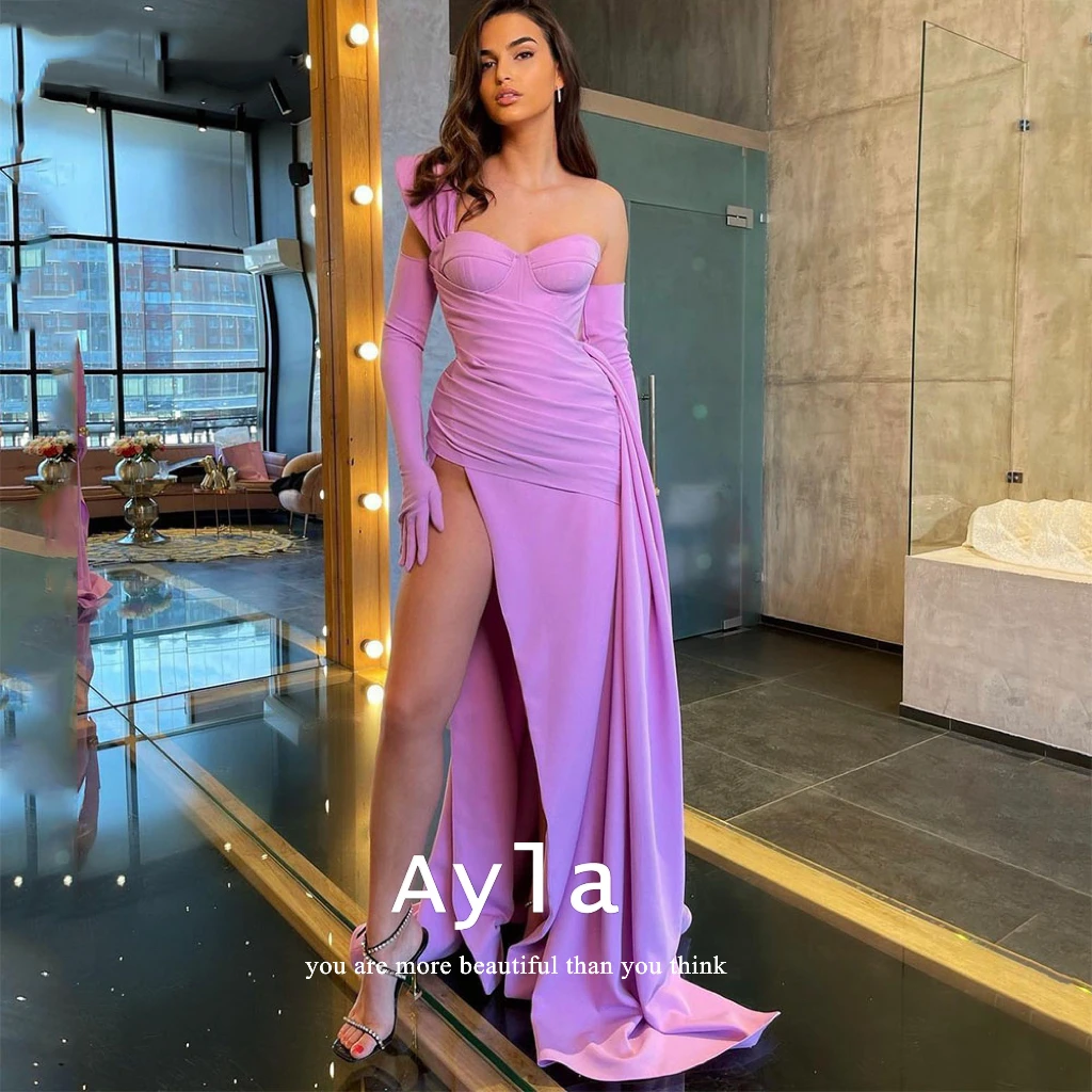 

Gorgeous Taro Purple Evening Dress With Gloves A Line Split Prom Gowns Formal Gowns Evening Dresses Vestidos De Novia