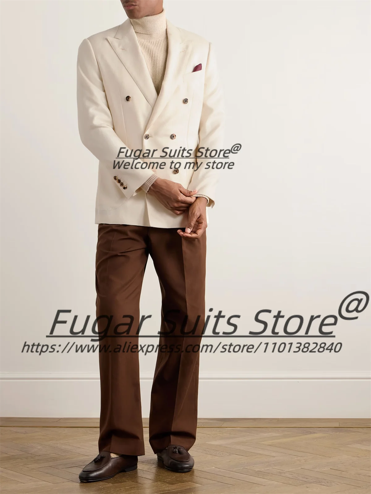 Цвет слоновой кости повседневные мужские костюмы приталенные двубортные