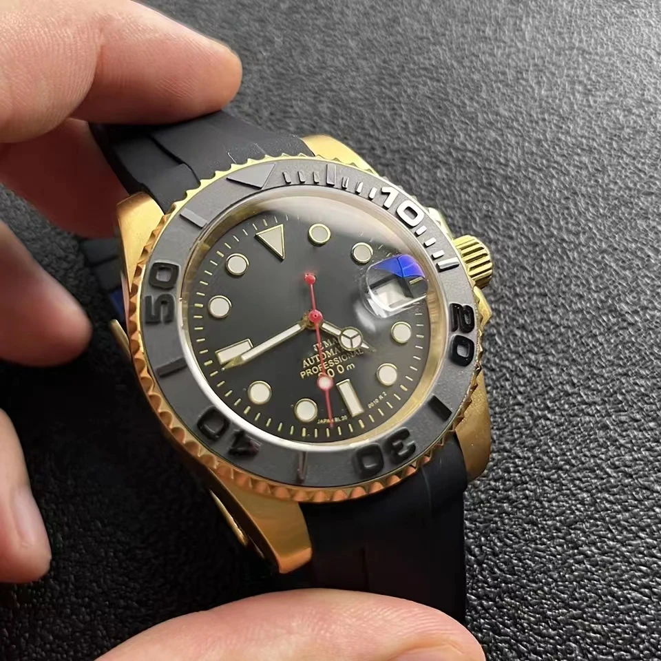 

40mm SUB Modification Black Gold Watch NH35 Automatic Mechanical Movement