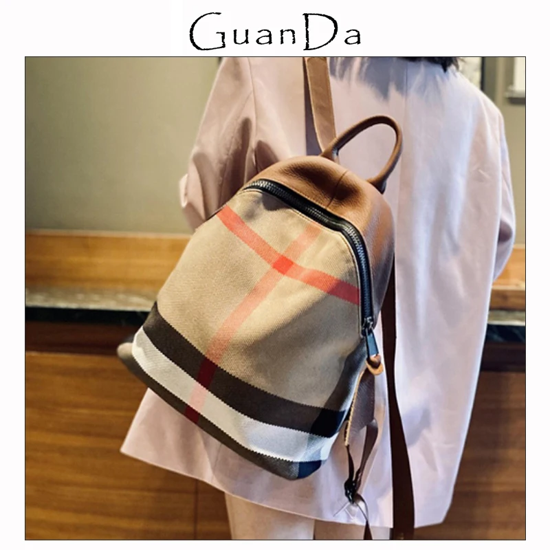 

Модный холщовый женский рюкзак в клетку, роскошная вместительная сумка-ведро для компьютера, кожаный ранец для школьниц