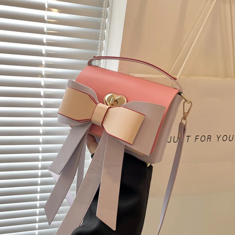 

Bow Square Bags for Women 2023 Trend Leather Fashion Shoulder Bag Ladies Girl High Quality Luxury Chic Party Cute Small Handbag