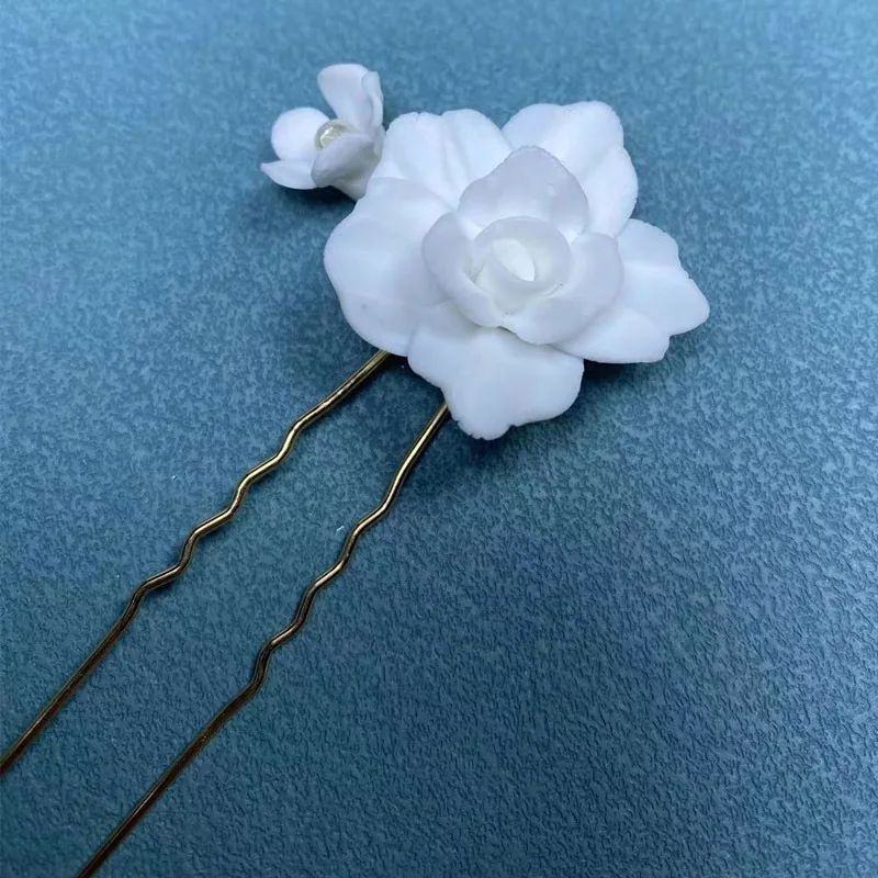 Женский гребень для волос ручной работы модный белый керамический цветочный