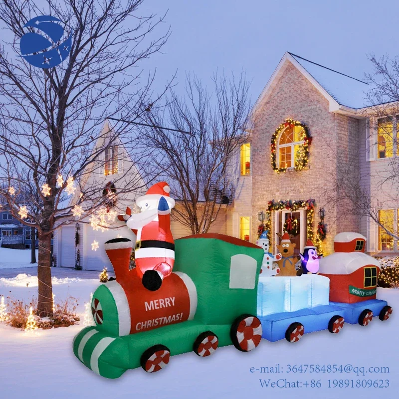 

YunyiLED Lighted Inflatables Christmas Train with Santa Claus Penguin Decorations Inflatable Yard Garden Lawn Indoors Outdoors