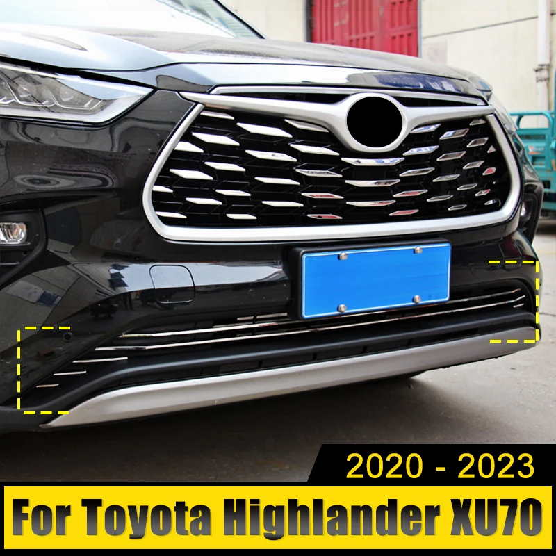 

For Toyota Highlander XU70 Kluger 2020-2023 Stainless Car Front Bumper Lower Grille Trim Cover Middle Mesh Grille Bright Strips