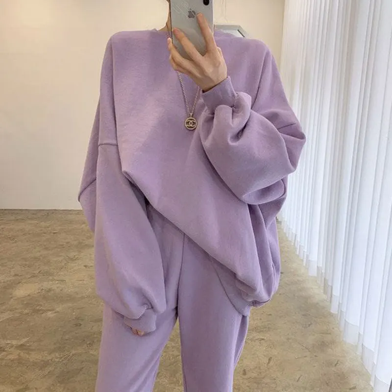 

2021 Women's tracksuit pants Pastel sweatshirt + elastic waist pants women's comfortable and casual 2 sets