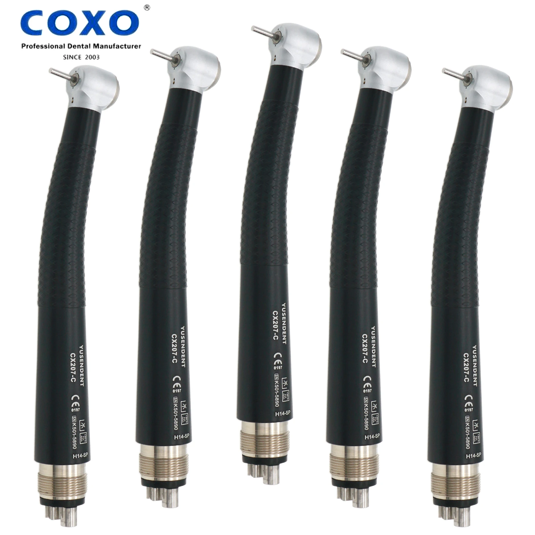 

COXO Dental Handpiece High Speed Standard Head 4 Hole M4 Air Turbine Bearings Single Spray Fit NSK PANA MAX Type 5 Pcs Black