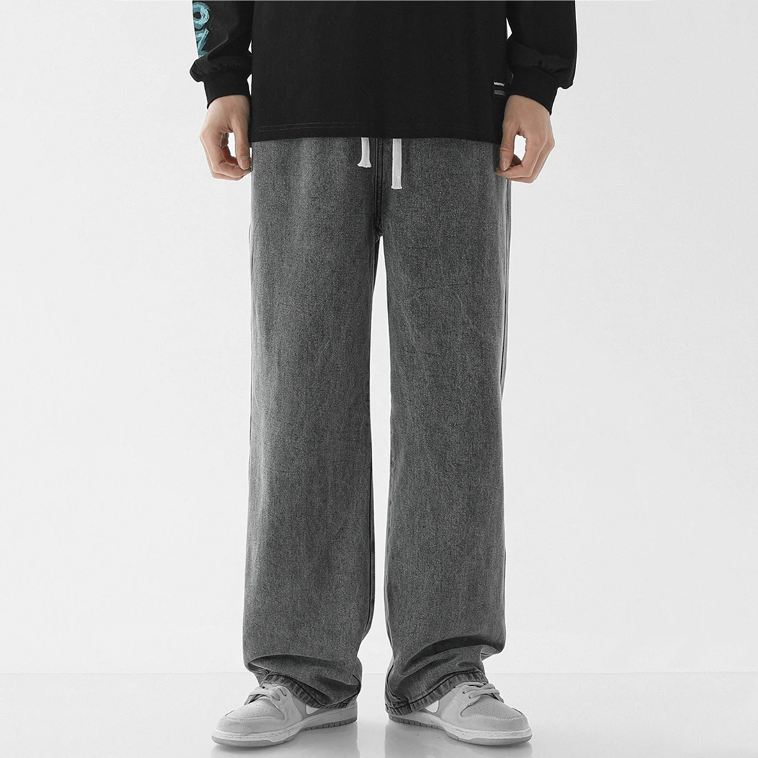 Four Seasons Men's Casual Retro Loose Straight Men's Jeans Street Popular Solid Color Straight Y2k Men Pants Ins Hot Sale JEANS