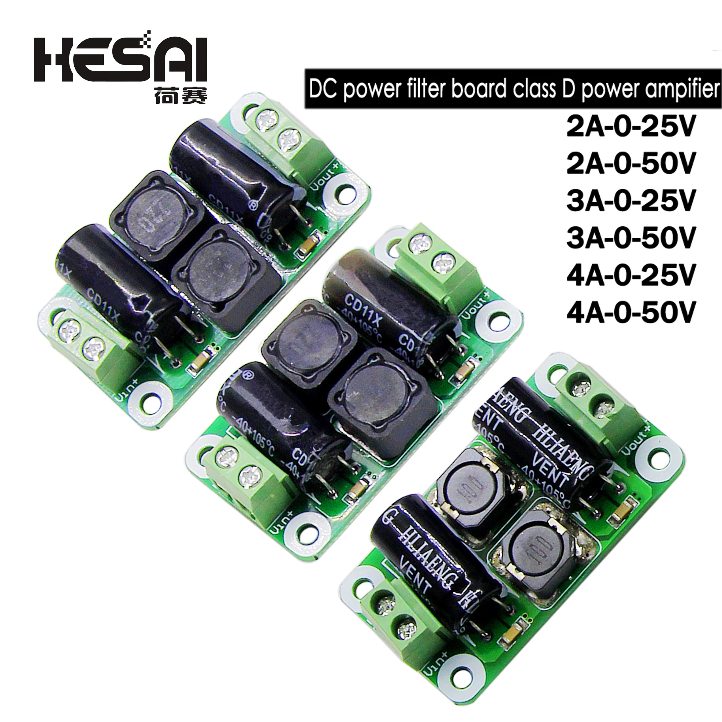 

DC Power Filter Board 0-25V/0-50V 2A/3A/4A Class D Power Amplifier Module Interference Suppression Board EMI Suppression