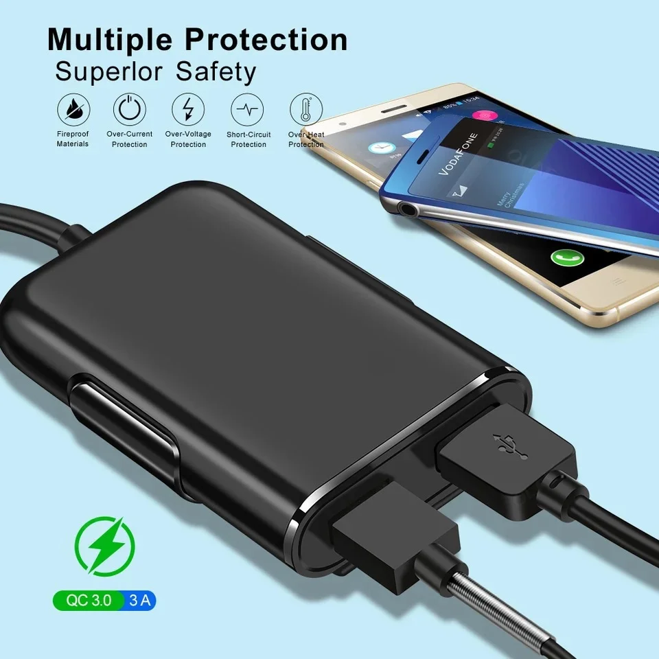 Фото Кабель-удлинитель для быстрой зарядки QC3.0 с 4 USB-портами для iPhone 17/16, автомобильное зарядное устройство для видеорегистратора №3