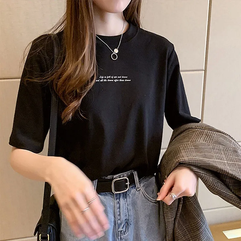 

Wild women Korean shirts t-shirt WBX105 Loose Letters Female woman t t Clothes Print Neck Short-Sleeved shirt Crew t-shirt Clo