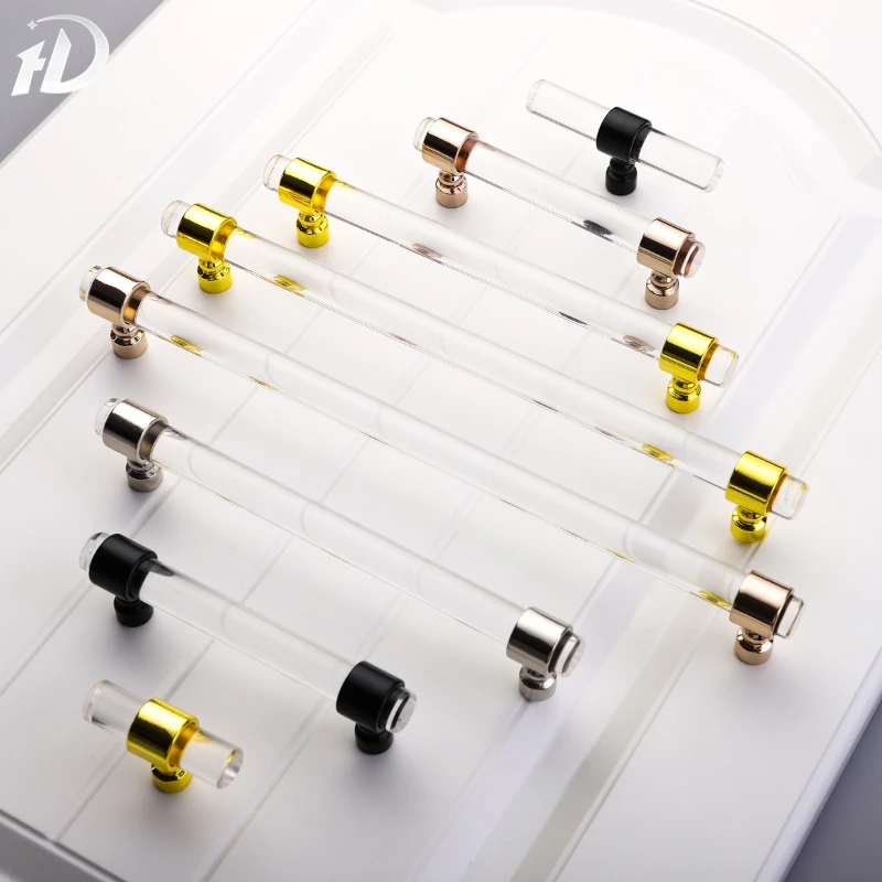 

Transparent Acrylic Cupboard Handle Knobs Dresser Drawer Pull Handle Bathroom Cabinet with Rose Gold/Brass/Silver/Gold