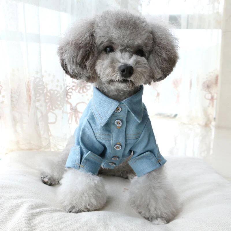 

Yorkshire Pomeranian Poodle Schnauzer Clothing Spring Autumn Dog Clothes Denim Shirt Jeans Coat Outfit Garment Cat Puppy Apparel