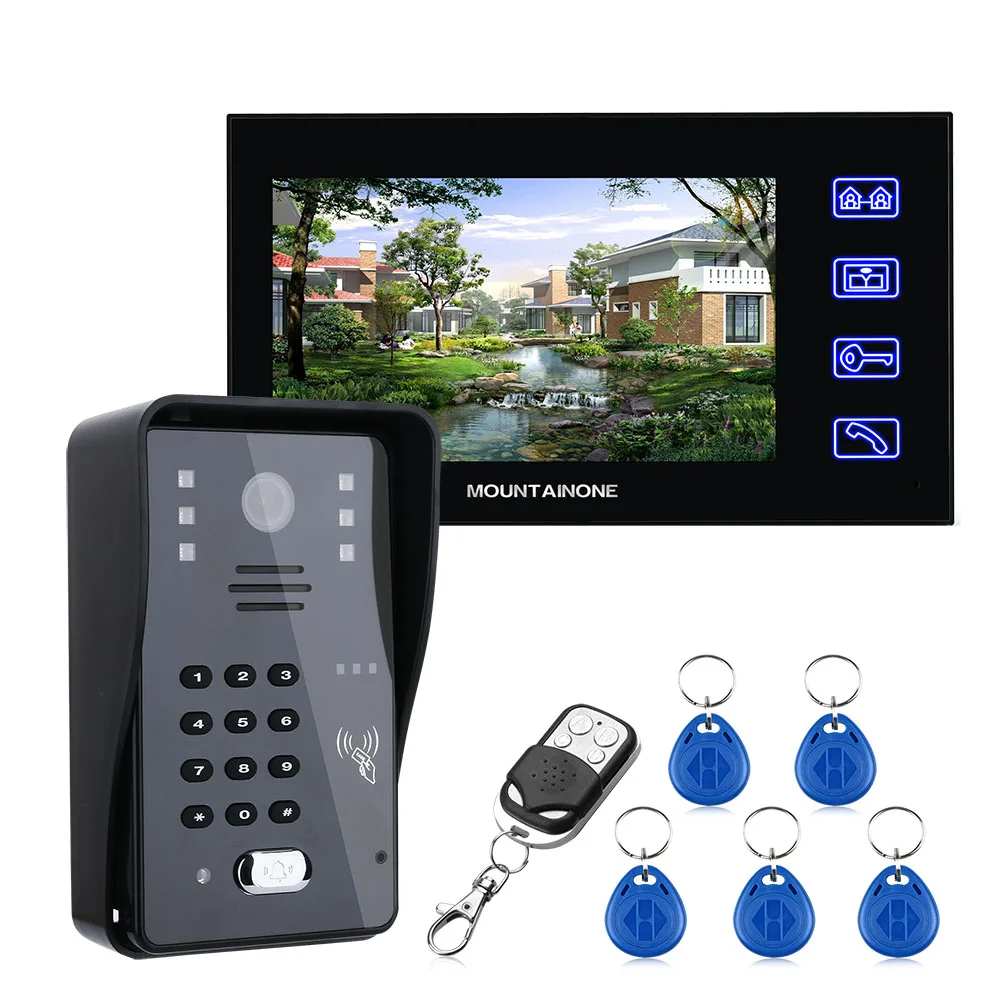 

Go 7inch Video Door Phone Intercom Doorbell With RFID Password IR-CUT 1000TV Line Camera Wireless Remote Access Control System