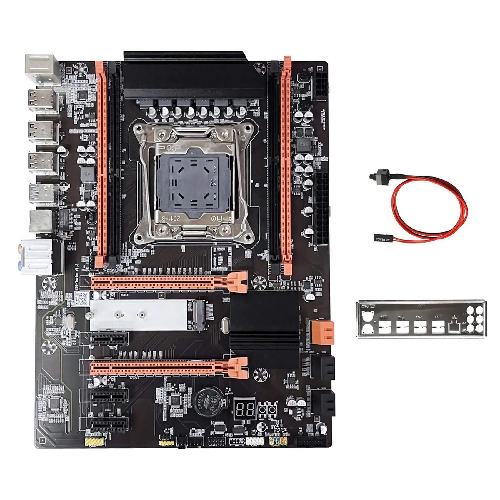 

X99 Motherboard+Baffle+Switch Cable LGA2011-V3 M.2 NVME NGFF Support DDR4 4X16G Support E5-2609 E5-2650 E5-2667 V3 CPU