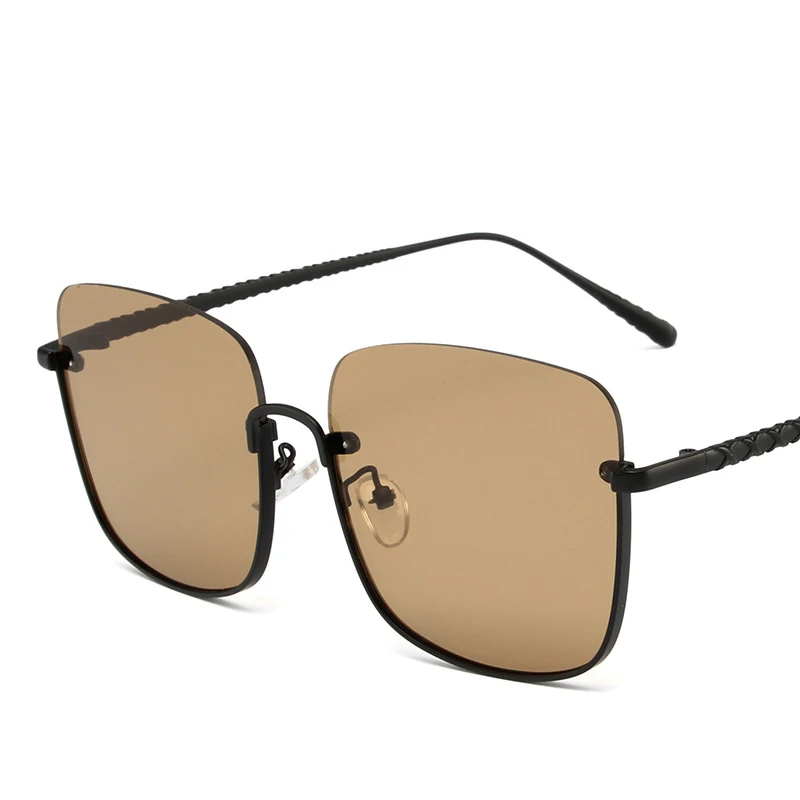 

WINFUL new half frame ladies glasses fashion simple square sunglasses black tea shade sunglasses